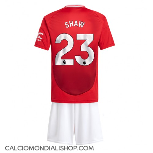 Maglie da calcio Manchester United Luke Shaw #23 Prima Maglia Bambino 2024-25 Manica Corta (+ Pantaloni corti)